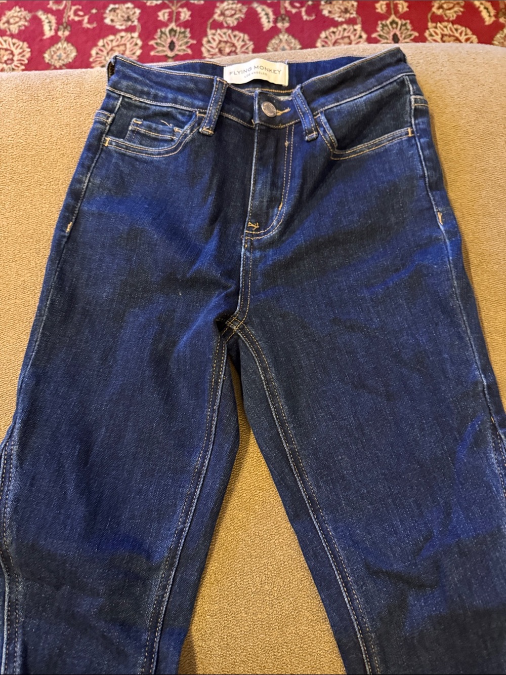 Flying Monkey High Rise Super Flare Jeans Dark Wash Raw Hem 24 (TD)